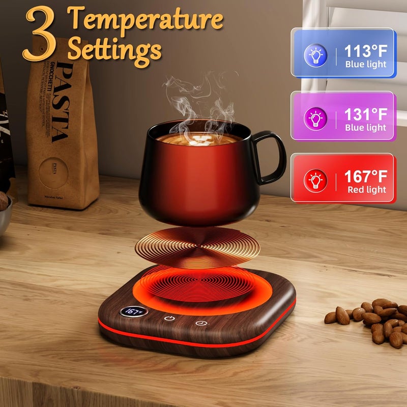 MQUPIN Mug Warmer Upgraded,Coffee Mug Warmer for Desk LEDs Light 3 Temp Settings (113-167°F) 1-12H Timer 4 H Auto Shut Off Beverage Cup Candle Warmer for Coffee Tea Milk(Wood Grain) - Image 2